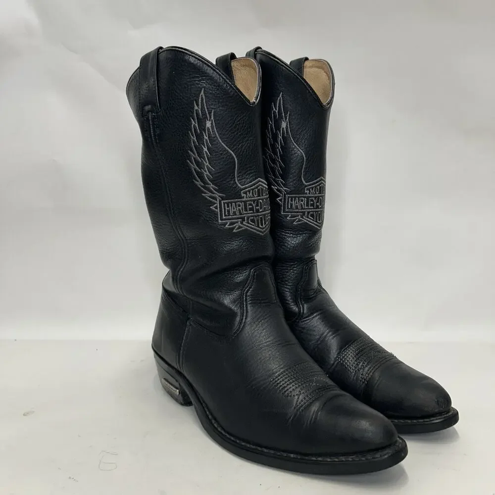 Harley-Davidson Motorcycle Embroidered Cowboy Boots “Black”